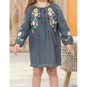 Mud Pie Chambray Floral Embroidered Dress | Size 3T